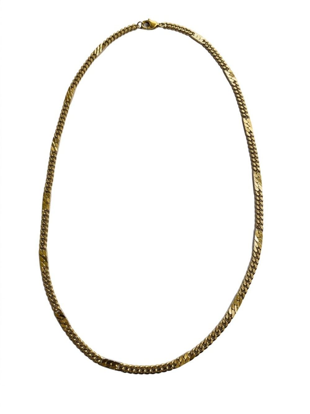 Monet Vintage Signed 90s Gold Tone Flat Bar Curb Chain Necklace 5mm, 30”